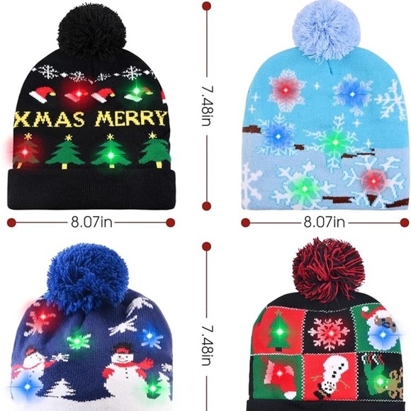 LED Christmas Light Up Hat‎ Novelty Colorful Knitted Beanie Christmas Hat - Picture 4 of 10